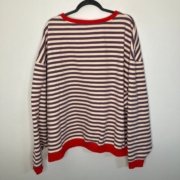 NWT NATURAL LIFE Oversized Striped Crewneck Purple Cream Red L/XL - Picture 2 of 4